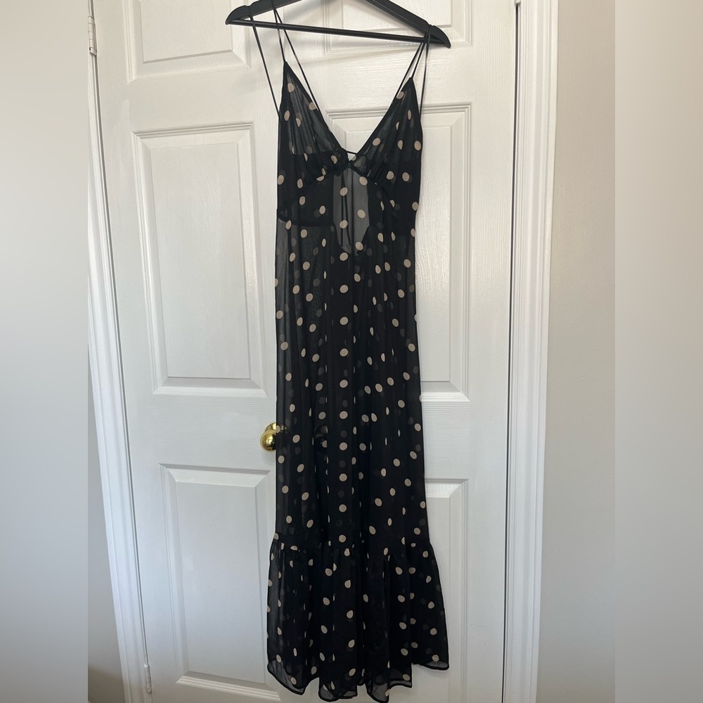 H&M Black Maxi Dress with Cream Polka Dots - Picture 4 of 7